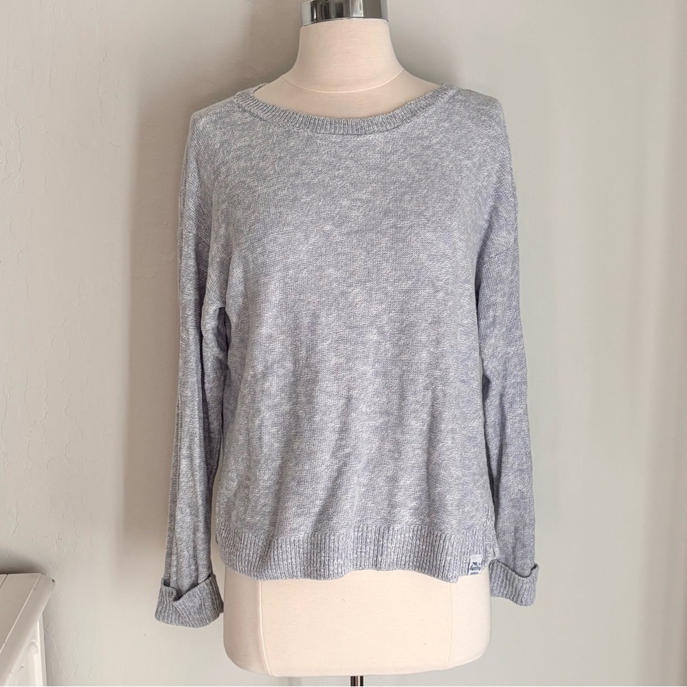 Superdry Icarus Knit Cotton Sweater in Cornflower Melange Cuffed Sleeve, Sz M